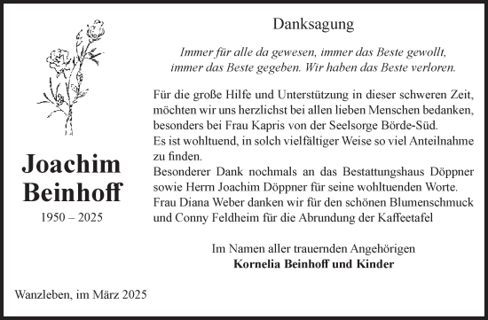 Traueranzeige von Joachim Beinhoff von Volksstimme Oschersleben/Wanzleben