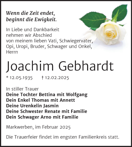 Traueranzeige von Joachim Gebhardt von Trauerkombi Weißenfels
