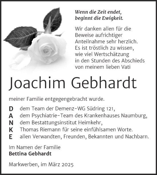 Traueranzeige von Joachim Gebhardt von Trauerkombi Weißenfels