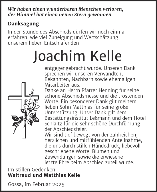 Traueranzeige von Joachim Kelle von Trauerkombi Bitterfeld