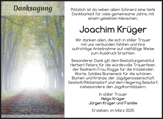 Traueranzeige von Joachim Krüger von Volksstimme Haldensleben/Wolmirstedt