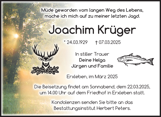 Traueranzeige von Joachim Krüger von Volksstimme Haldensleben/Wolmirstedt