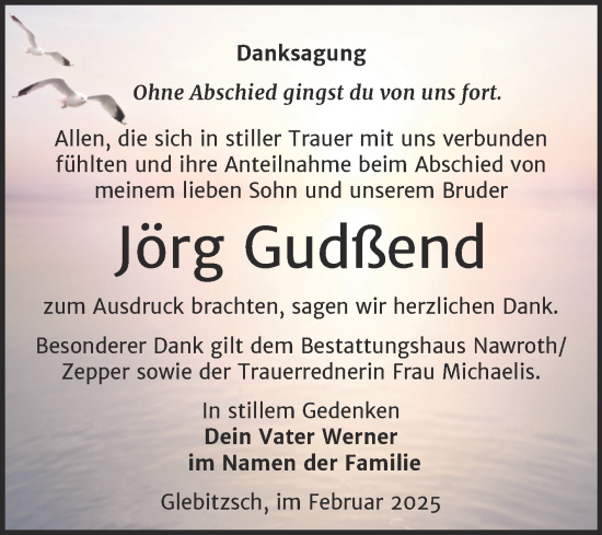 Traueranzeige von Jörg Gudßend von Trauerkombi Bitterfeld