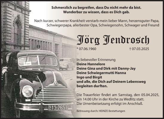 Traueranzeige von Jörg Jendrosch von Volksstimme Magdeburg