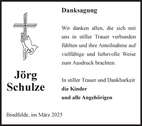 Traueranzeige von Jörg Schulze von Volksstimme Altmark Ost