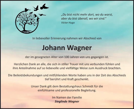 Traueranzeige von Johann Wagner von Volksstimme Burg/Genthin