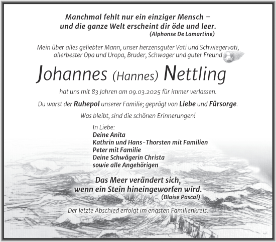 Traueranzeige von Johannes Nettling von Trauerkombi Quedlinburg