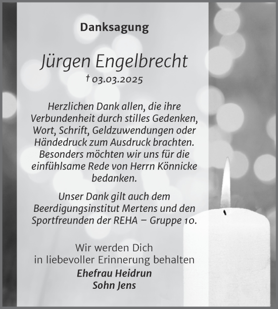 Traueranzeige von Jürgen Engelbrecht von Naumburger Tageblatt