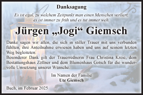 Traueranzeige von Jürgen Giemsch von Volksstimme Altmark Ost