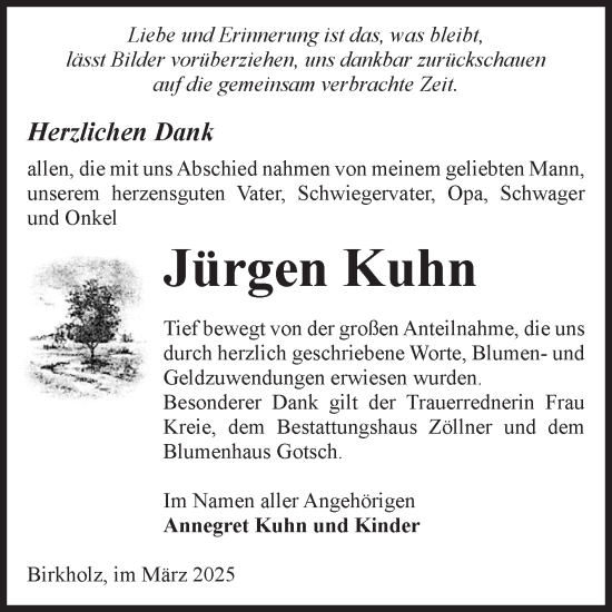 Traueranzeige von Jürgen Kuhn von Volksstimme Altmark Ost