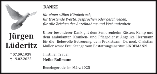 Traueranzeige von Jürgen Lüderitz von Volksstimme Wernigerode
