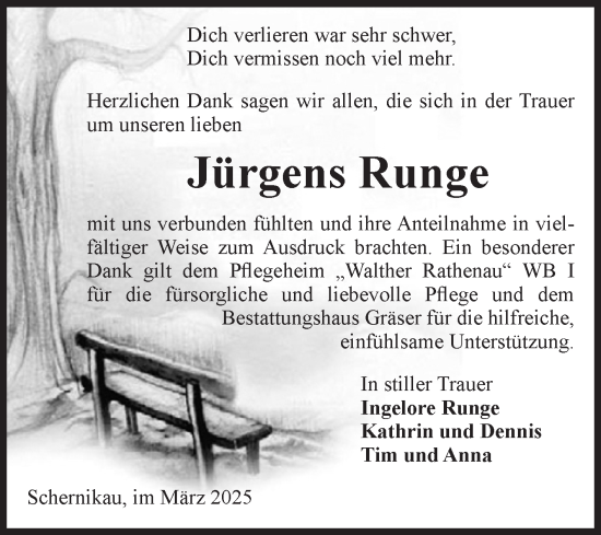 Traueranzeige von Jürgens Runge von Volksstimme Altmark Ost