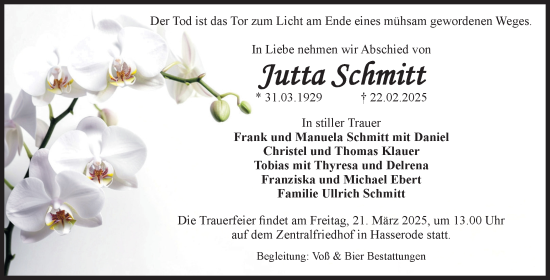 Traueranzeige von Jutta Schmitt von Volksstimme Wernigerode