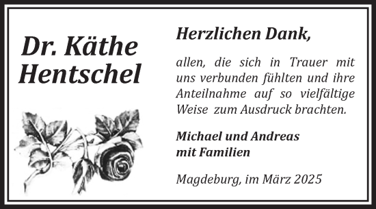 Traueranzeige von Käthe Hentschel von Volksstimme Magdeburg