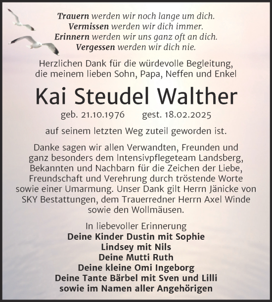 Traueranzeige von Kai Steudel Walther von Trauerkombi Wittenberg
