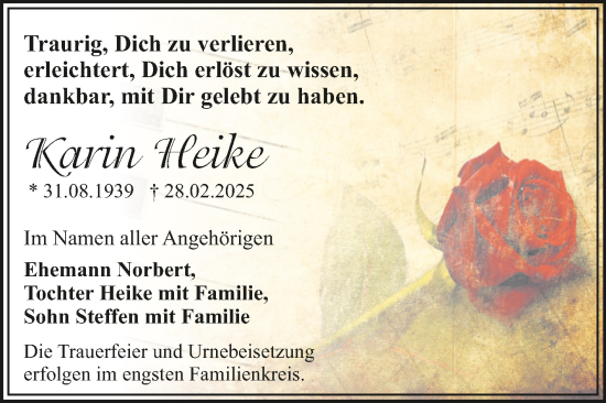 Traueranzeige von Karin Heike von Trauerkombi Merseburg