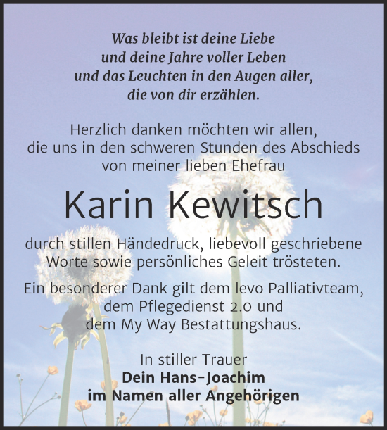 Traueranzeige von Karin Kewitsch von Trauerkombi Weißenfels