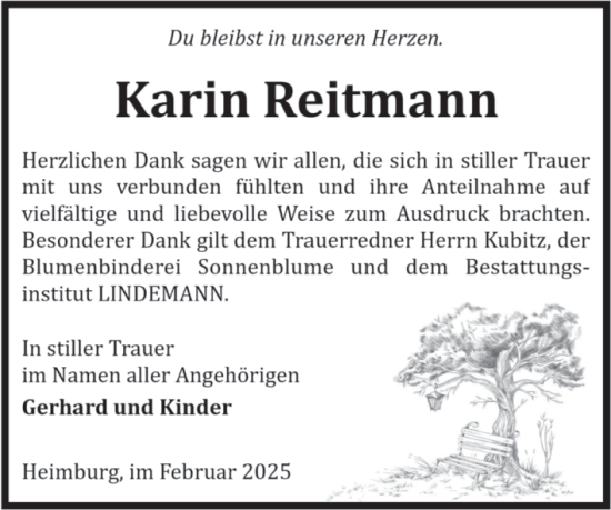 Traueranzeige von Karin Reitmann von Volksstimme Wernigerode