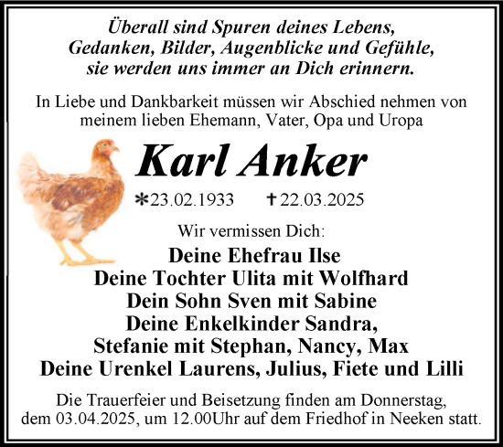 Traueranzeige von Karl Anker von Mitteldeutsche Zeitung Dessau-Roßlau