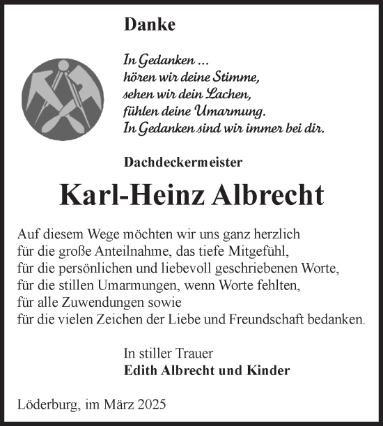 Traueranzeige von Karl-Heinz Albrecht von Volksstimme Staßfurt