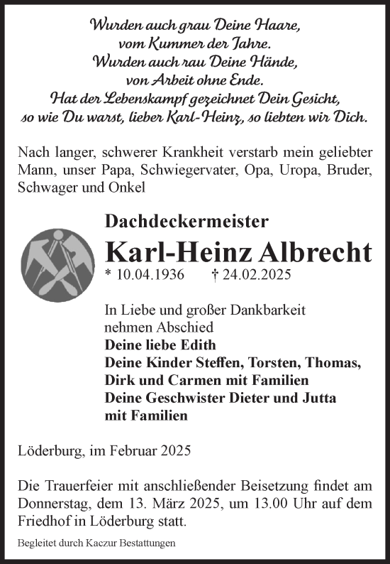 Traueranzeige von Karl-Heinz Albrecht 
