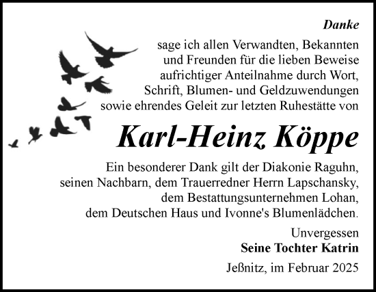 Traueranzeige von Karl-Heinz Köppe von Trauerkombi Bitterfeld