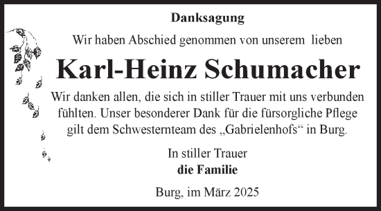Traueranzeige von Karl-Heinz Schumacher von Volksstimme Burg/Genthin
