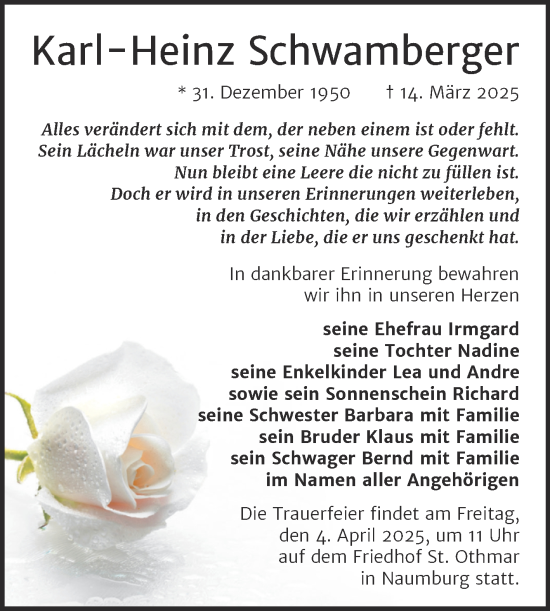 Traueranzeige von Karl-Heinz Schwamberger von Naumburger Tageblatt