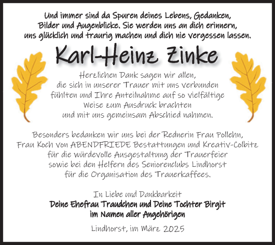 Traueranzeige von Karl-Heinz Zinke von Volksstimme Haldensleben/Wolmirstedt