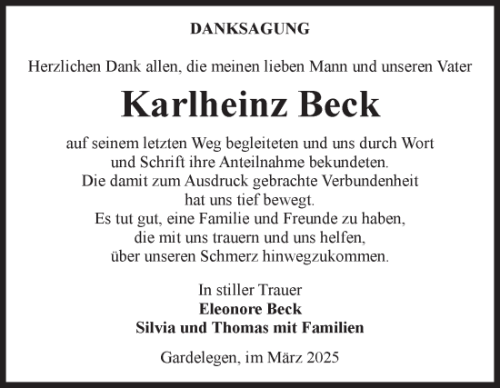 Traueranzeige von Karlheinz Beck von Volksstimme Altmark West