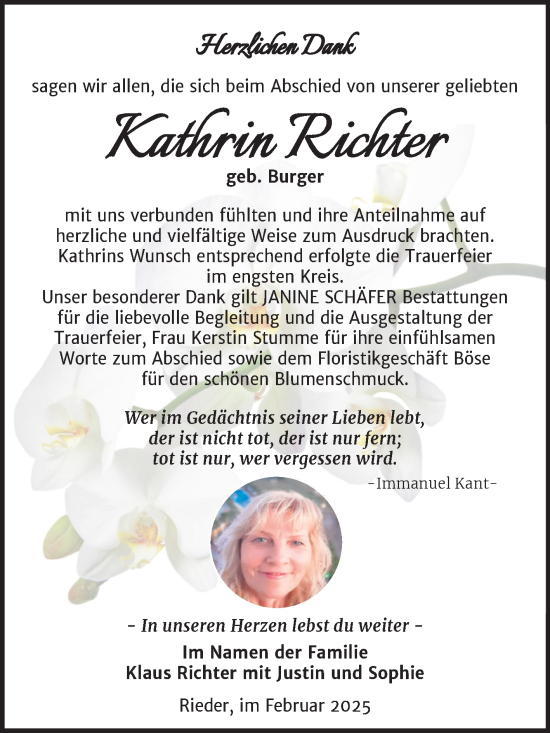 Traueranzeige von Kathrin Richter von Trauerkombi Quedlinburg
