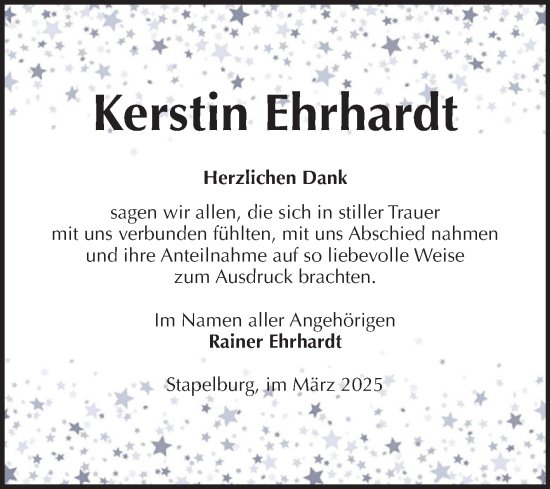 Traueranzeige von Kerstin Ehrhardt von Volksstimme Wernigerode