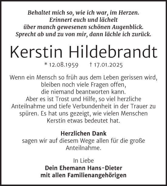 Traueranzeige von Kerstin Hildebrandt von Trauerkombi Weißenfels