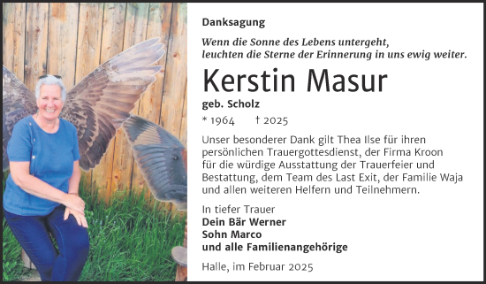 Traueranzeige von Kerstin Masur von Mitteldeutsche Zeitung Halle/Saalkreis