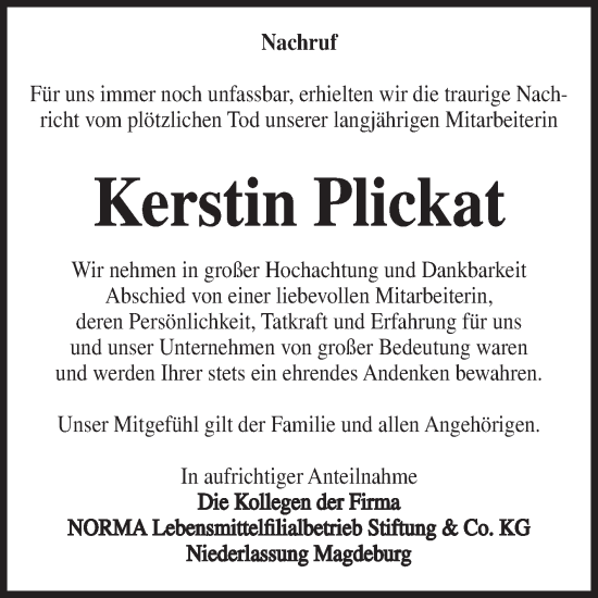 Traueranzeige von Kerstin Plickat von Volksstimme Altmark Ost