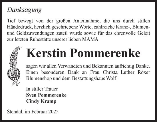 Traueranzeige von Kerstin Pommerenke von Volksstimme Altmark Ost