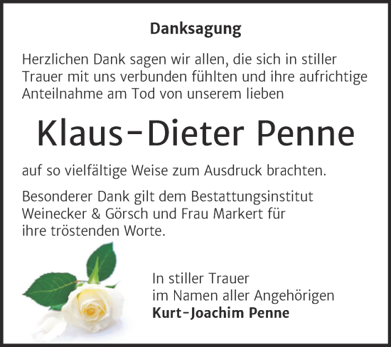 Traueranzeige von Klaus-Dieter Penne von Trauerkombi Bernburg