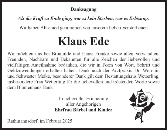 Traueranzeige von Klaus Ede 