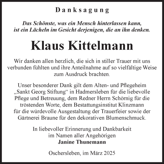 Traueranzeige von Klaus Kittelmann von Volksstimme Oschersleben/Wanzleben