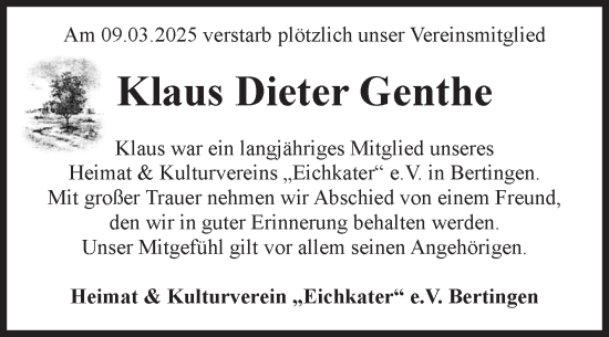Traueranzeige von Klaus Dieter Genthe von Volksstimme Altmark Ost
