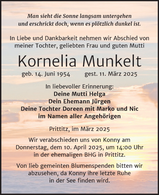 Traueranzeige von Kornelia Munkelt von Trauerkombi Weißenfels