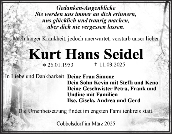 Traueranzeige von Kurt Hans Seidel von Trauerkombi Wittenberg