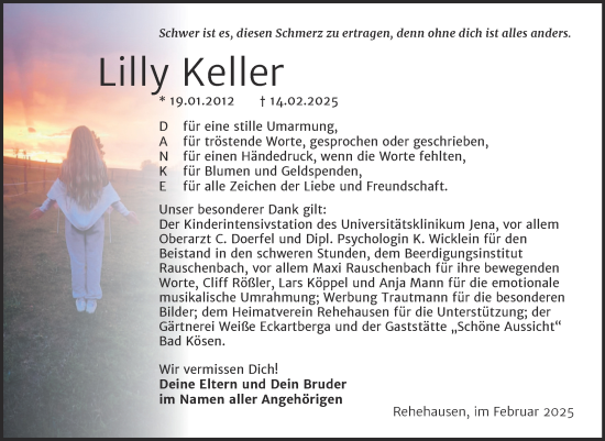 Traueranzeige von Lilly Keller von Naumburger Tageblatt