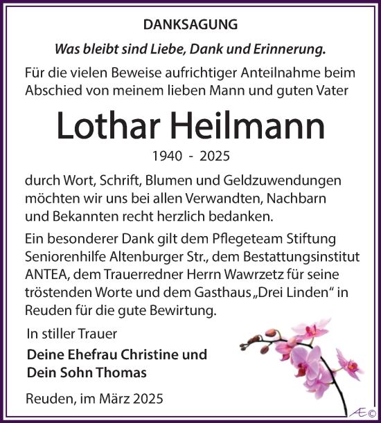 Traueranzeige von Lothar Heilmann von Trauerkombi Zeitz