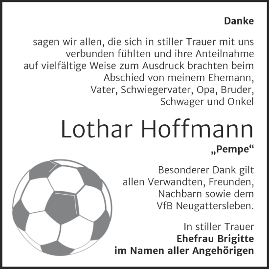 Traueranzeige von Lothar Hoffmann von Trauerkombi Bernburg