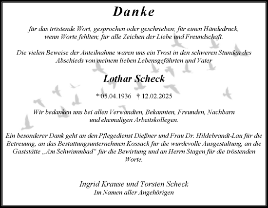 Traueranzeige von Lothar Scheck von Trauerkombi Dessau