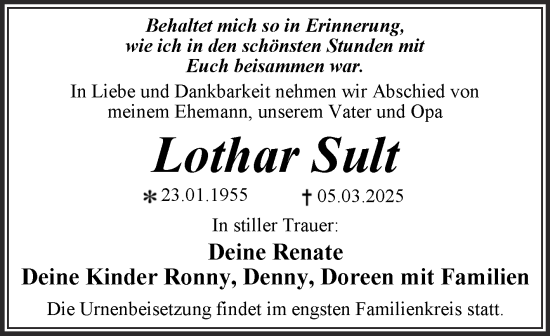 Traueranzeige von Lothar Sult von Trauerkombi Dessau