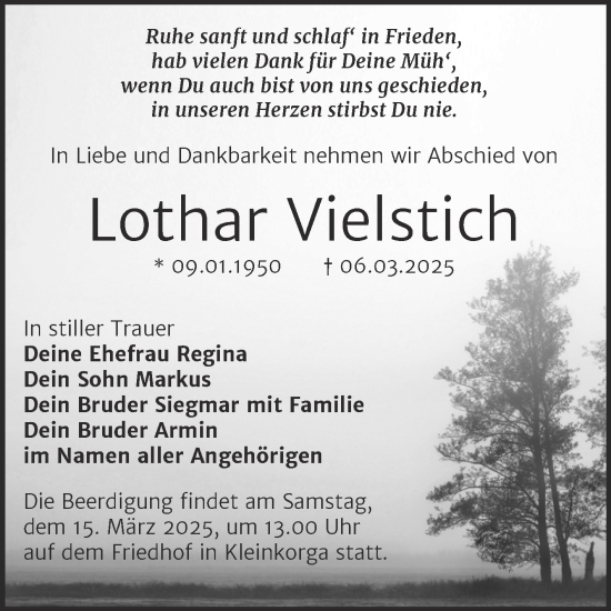 Traueranzeige von Lothar Vielstich 