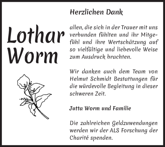 Traueranzeige von Lothar Worm von Volksstimme Magdeburg