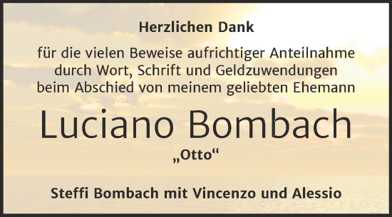 Traueranzeige von Luciano Bombach von Trauerkombi Zeitz